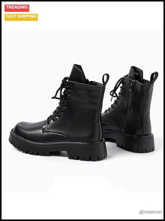 Men\'s Faux Leather Platform Combat Boots Lace Up Side Zipper Chunky Lug Sole main image 5